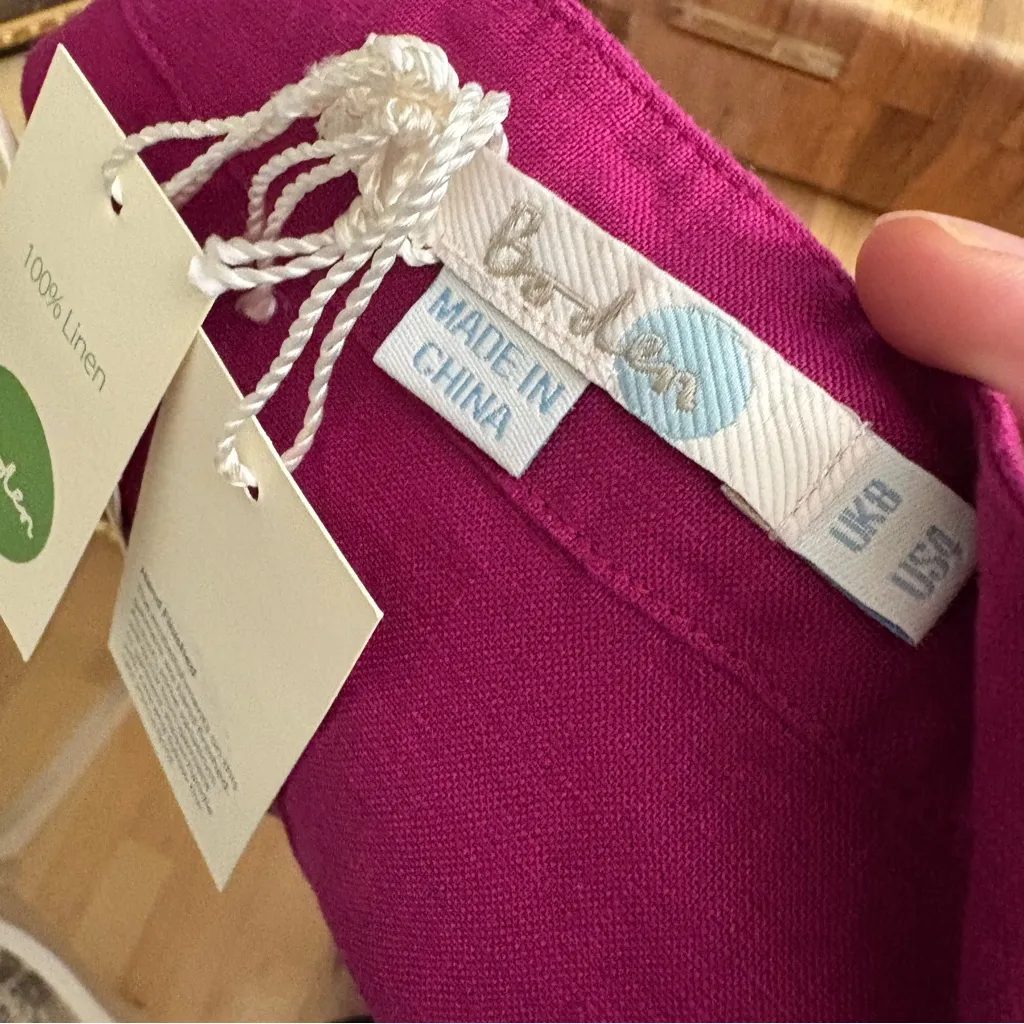 BODEN Babydoll Tunic Linen Beaded Elastic Waist Dress Size 4‎ NWT Pink - Image 4