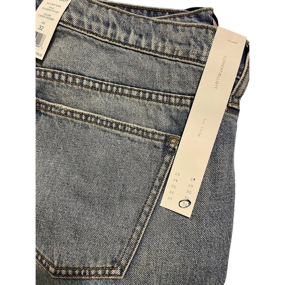 Current/Elliott The Turnt Fling Mid Rise Studded Straight Leg Jean Size 32 NWT - Image 5