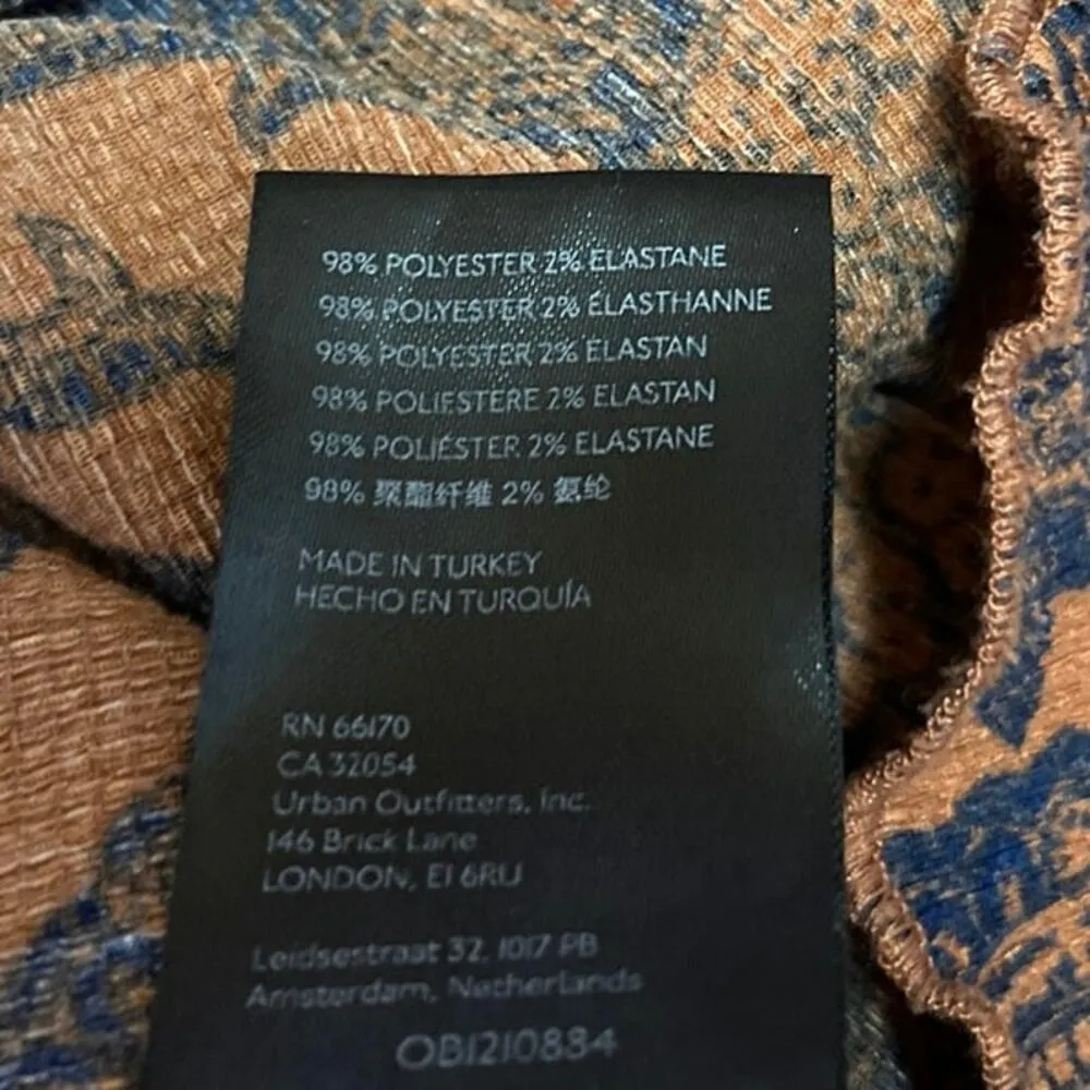 Urban Outfitters Orange Blue Floral Paisley Short Sleeve Mini Bodycon Dress Sz M - Image 5