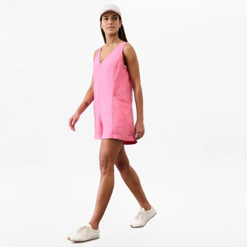 Athleta Retreat Linen Romper in color Raphanus Pink Sz M - Image 3