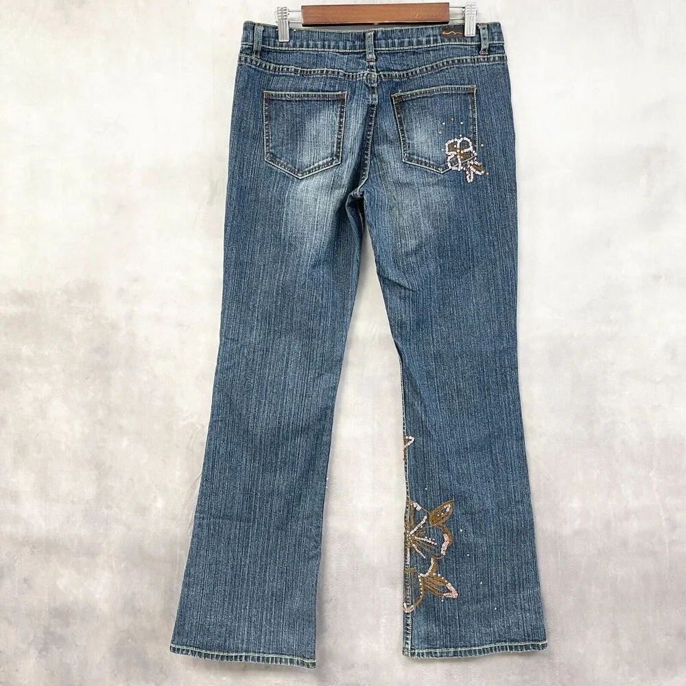 Y2K American Rag CIE Jeans Womens 9 Boot Cut Sequin Low Rise Western Retro Bling - Image 2