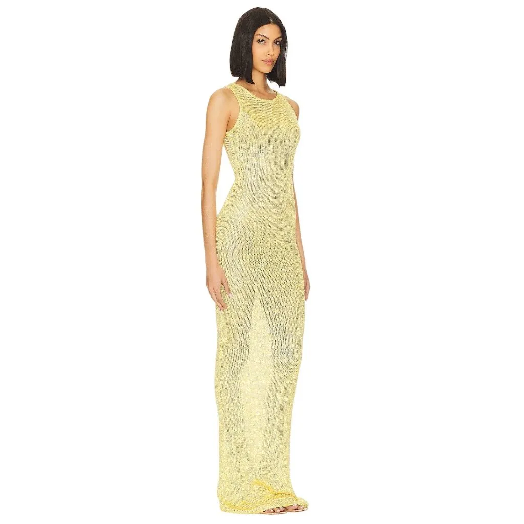 ASTA RESORT Natalia Dress in Chartreuse Sequin Small New Womens Maxi Gown Yellow - Image 3