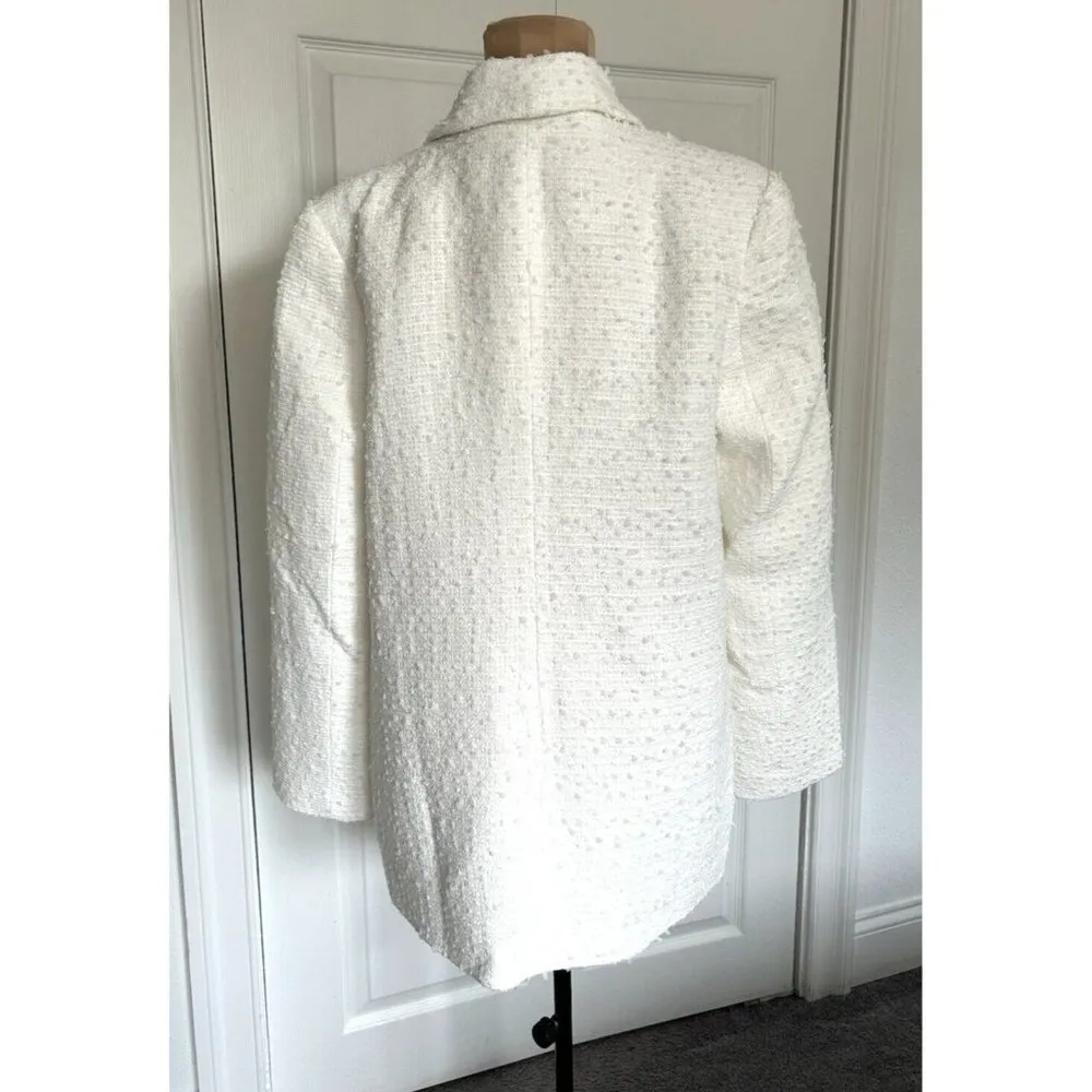 ENDLESS ROSE Womens Tweed Single Breasted Blazer Jacket White Size S - Image 2