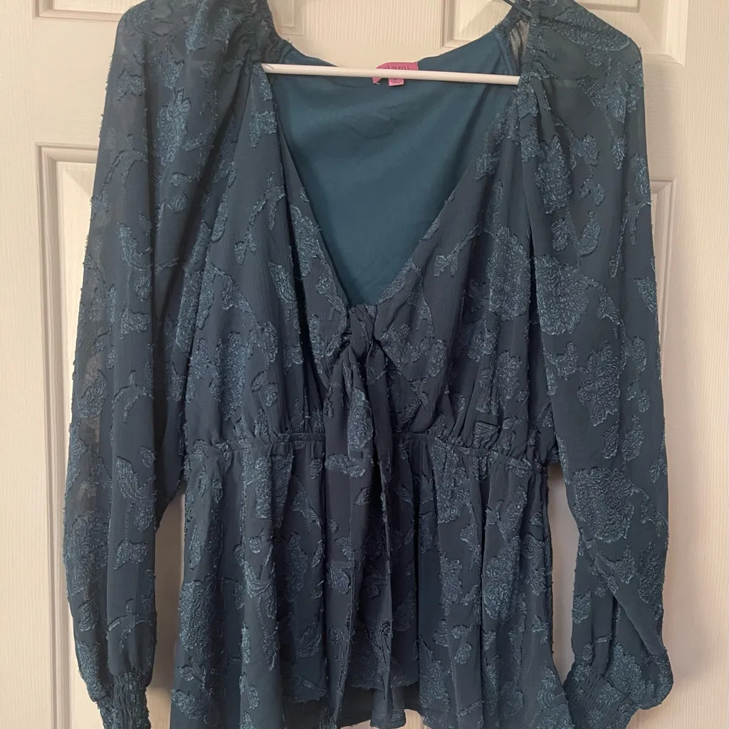 Miami Dark Teal Floral Blouse - Image 4