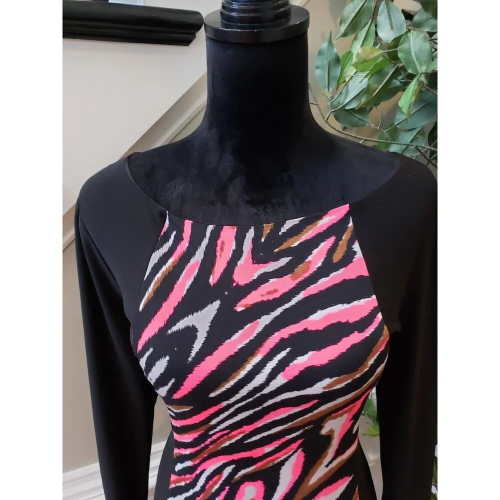 BISOU BISOU Women's Multi Animal Print Back Zip Long Sleeve Knee Length Dress 10 - Image 7