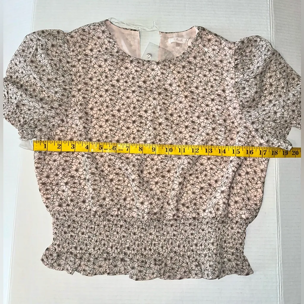 Blush‎ BJ Floral Cropped puffed short sleeve elastic waist NWT Med - Image 4