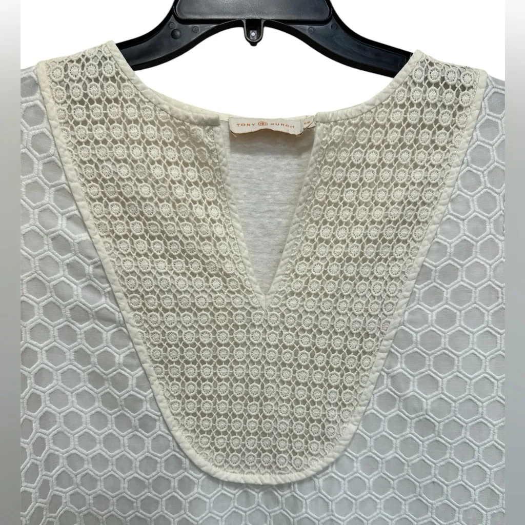 Tory Burch Tali Cream Honeycomb Lace Top 3/4‎ Length Sleeves Women’s Small - Image 3
