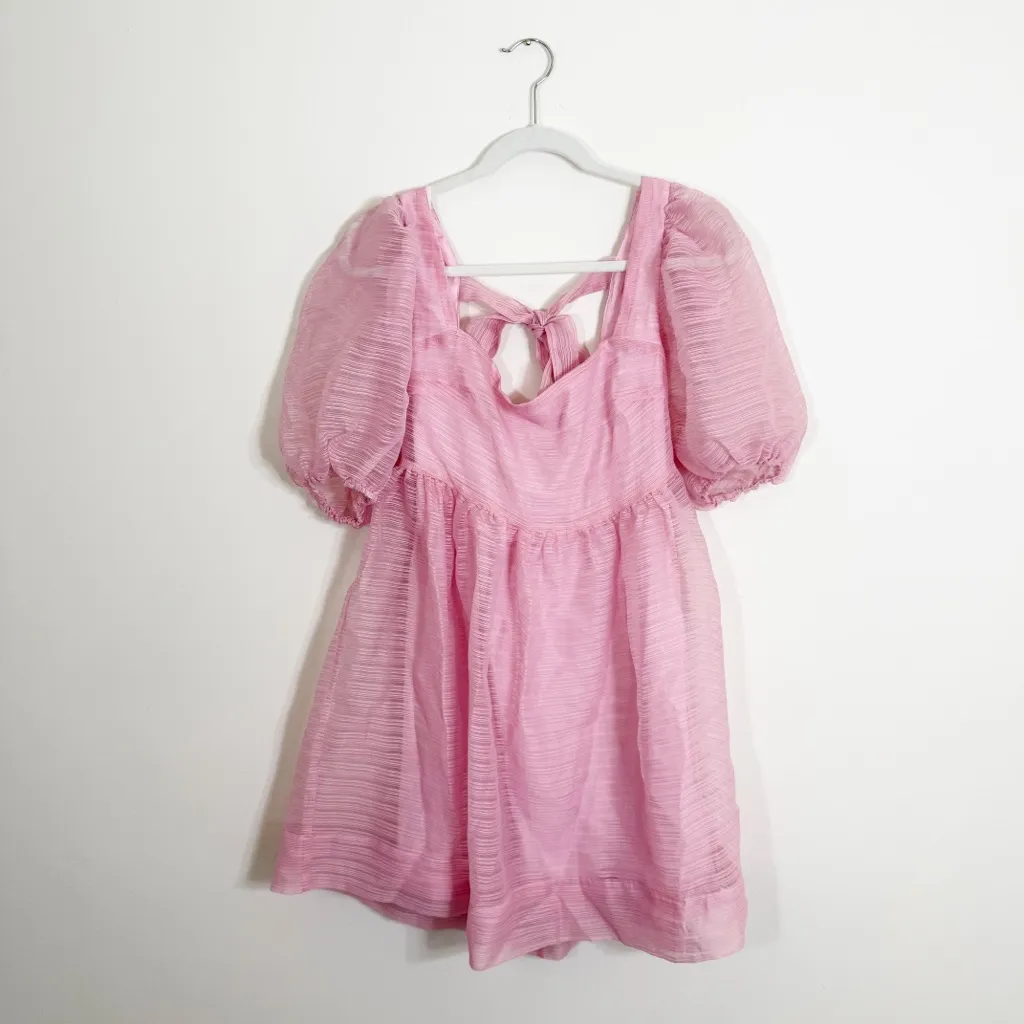 NWT BHLDN X Free People Alaine Pink Mini Dress Puff Sleeves Size 8 - Image 5