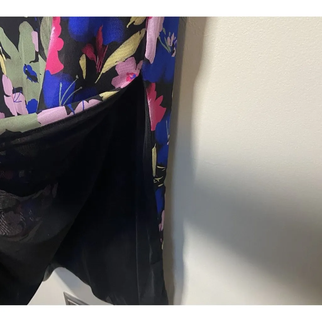 Bar lll Floral Printed Mesh Mock-Neck‎ MIDI Dress W Slit Size M Whimsigoth Y2K - Image 8