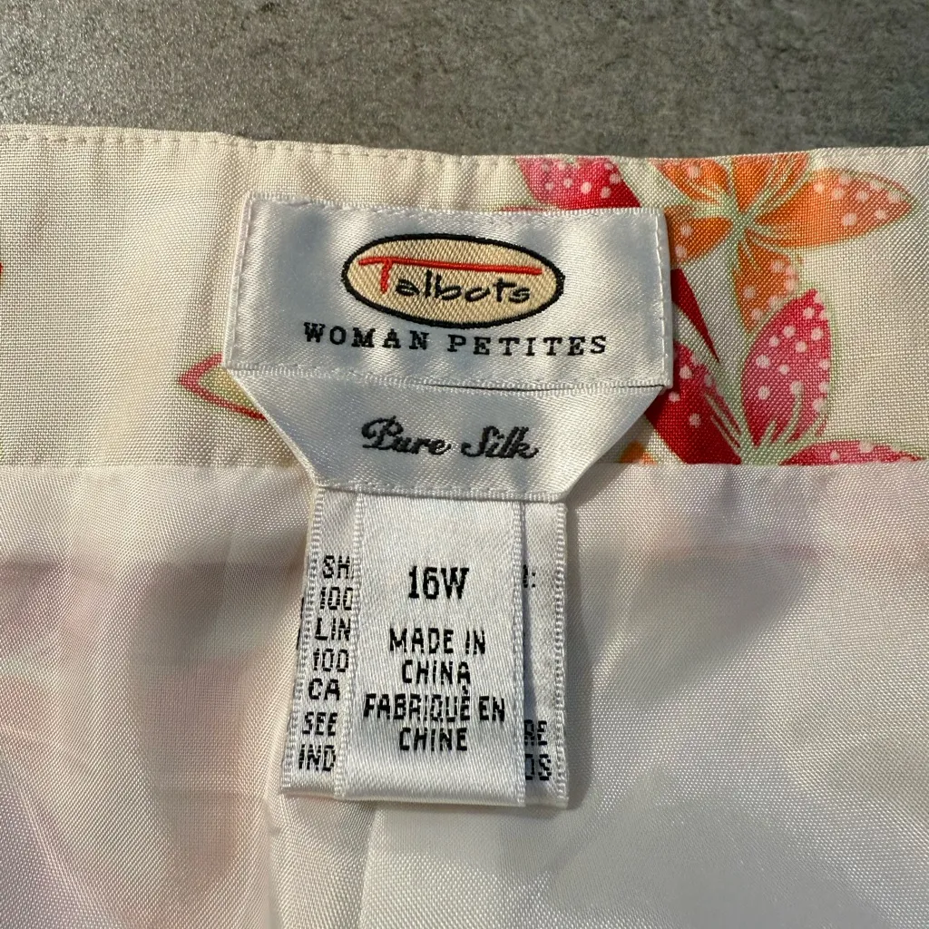 Talbots Pants Women 16 16W Cream Floral Pure Silk Side Zip Tapered High Rise - Image 7