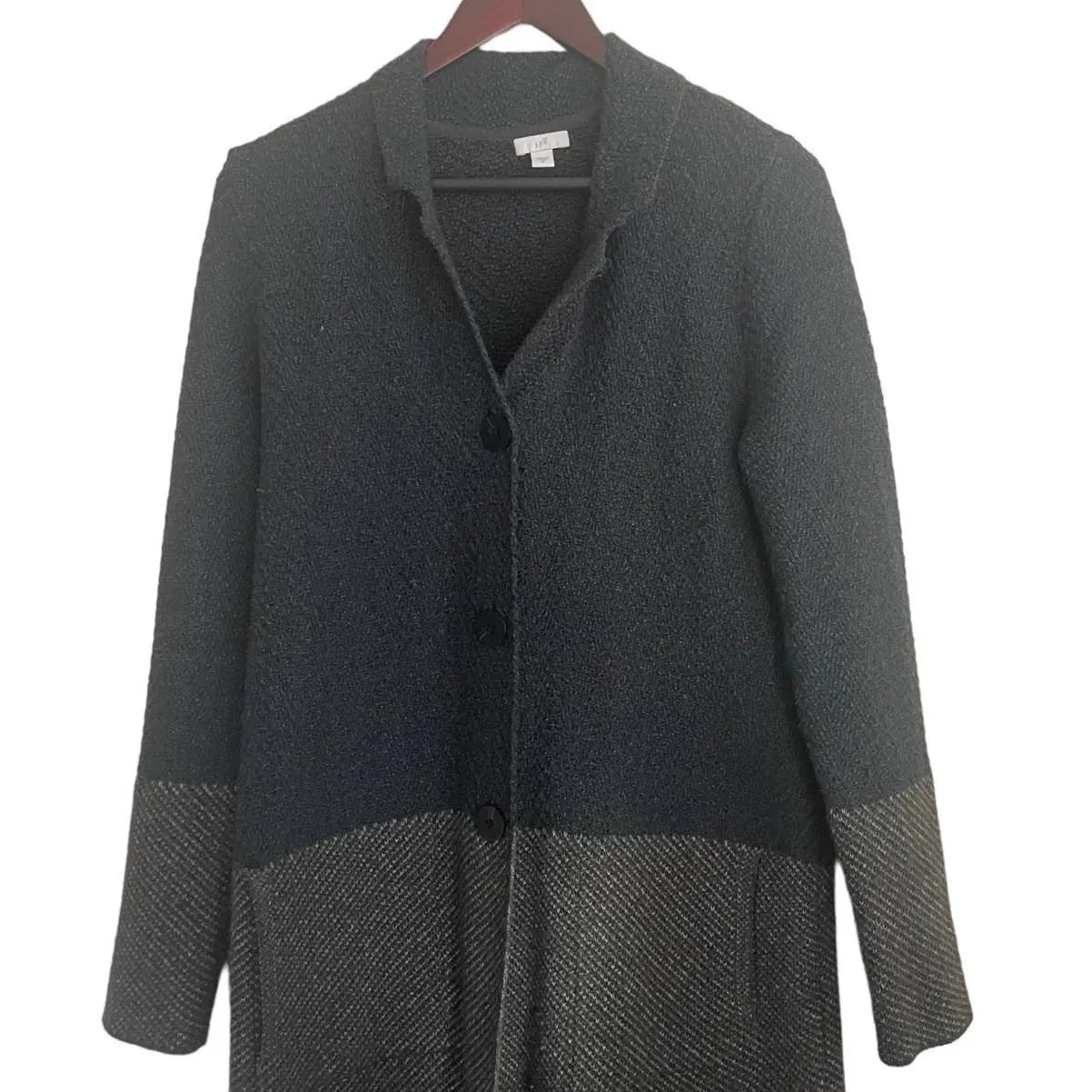 J Jill Women Coatigan‎ XS Gray Neutral Colorblock Longline Heavy Knit Duster - Image 8
