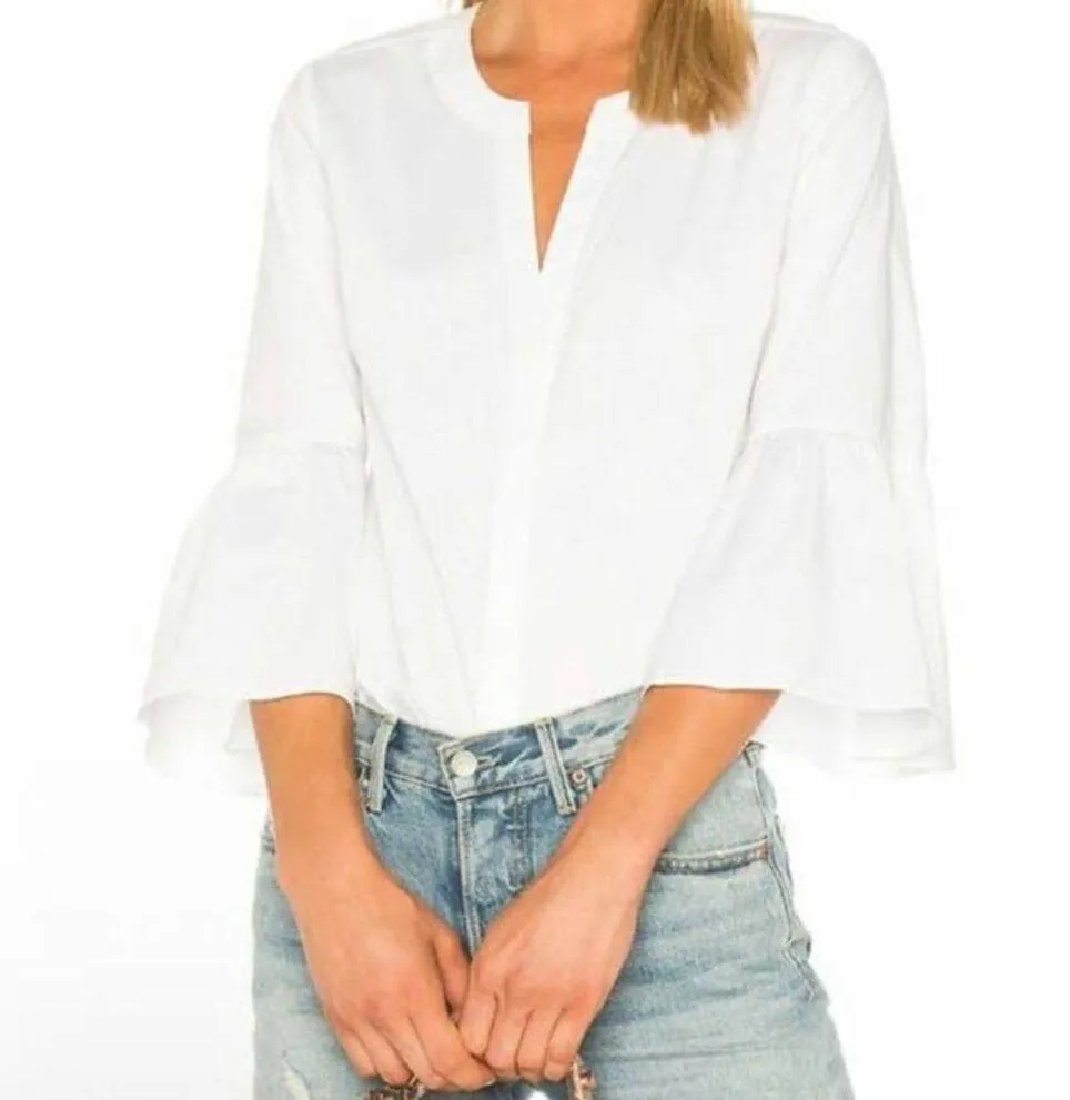 M.I.H. Jeans Goldie White Crinkle Bell Sleeve Shirt size Medium - Image 8