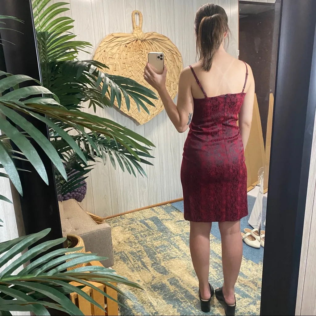 Express Y2K Trendy Shiny Red Snake Print Dress 3/4 - Image 3