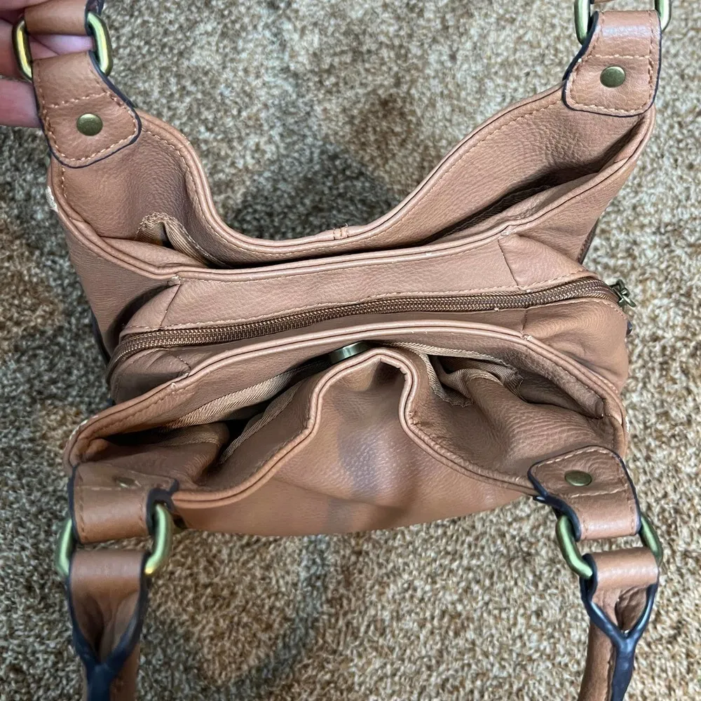 Merona by Target faux leather brown over the shoulder handbag purse pockets - Image 5