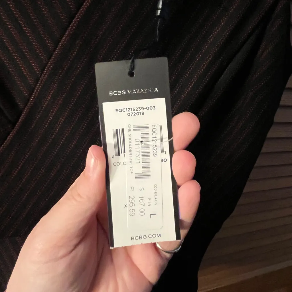 Bcbgmaxazria peplum black red striped lightweight sweater top size large NWT - Image 3