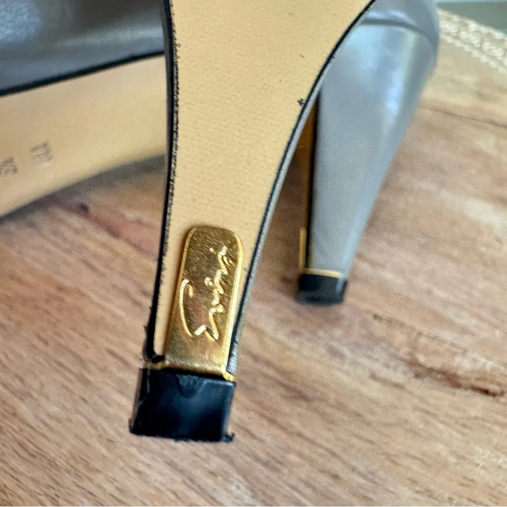 Vintage Evins Two Tone Grey Leather Pumps Office Heels Dressy 8.5 AAA Made Italy Gray - Image 8