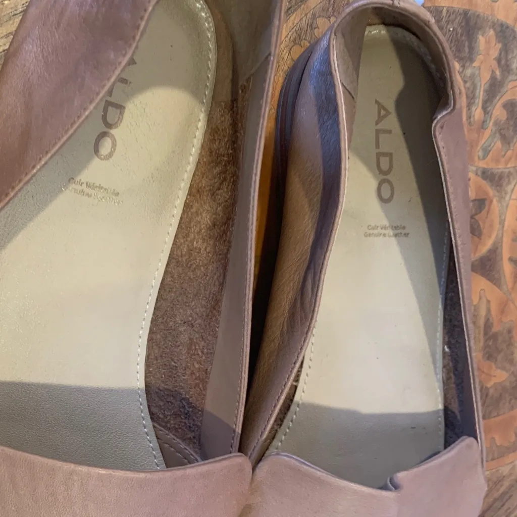 Aldo Women’s Size 9 Basic Tan Brown Leather Loafers Flats Shoes Square Toe - Image 6