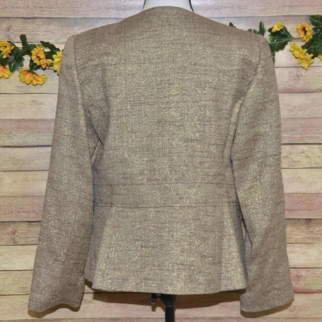 Anne Klein Ladies 2 Piece Gold Metallic Linen Blend Skirt Suit Size 12 Career - Image 7