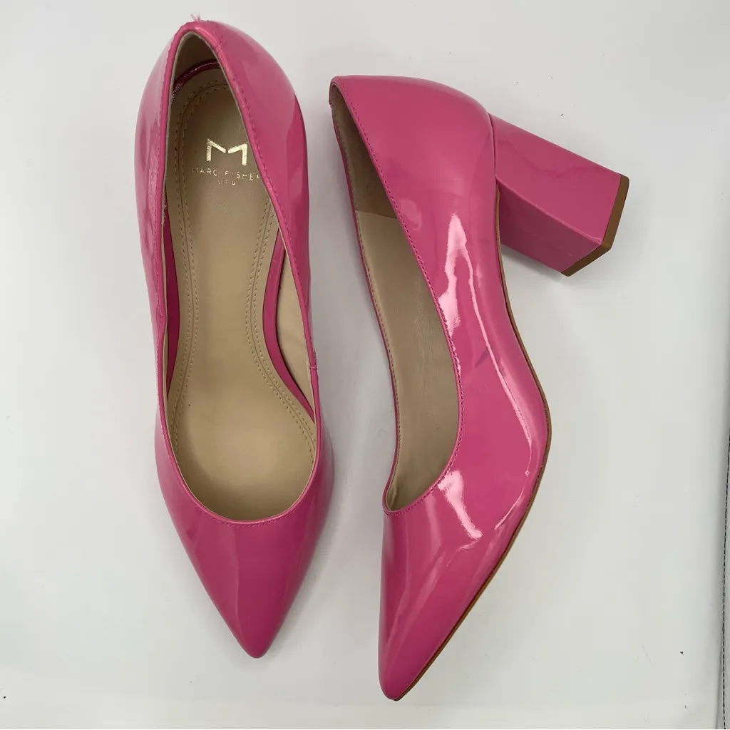 Marc Fisher Zala Barbie pink patent leather slip on pointed toe pumps Size 9M - Image 4