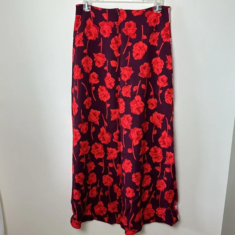 Lela Rose Womens Skirt 6 Double Face Rose Print High Low Floral Crepe Midi NEW‎ Pink - Image 8