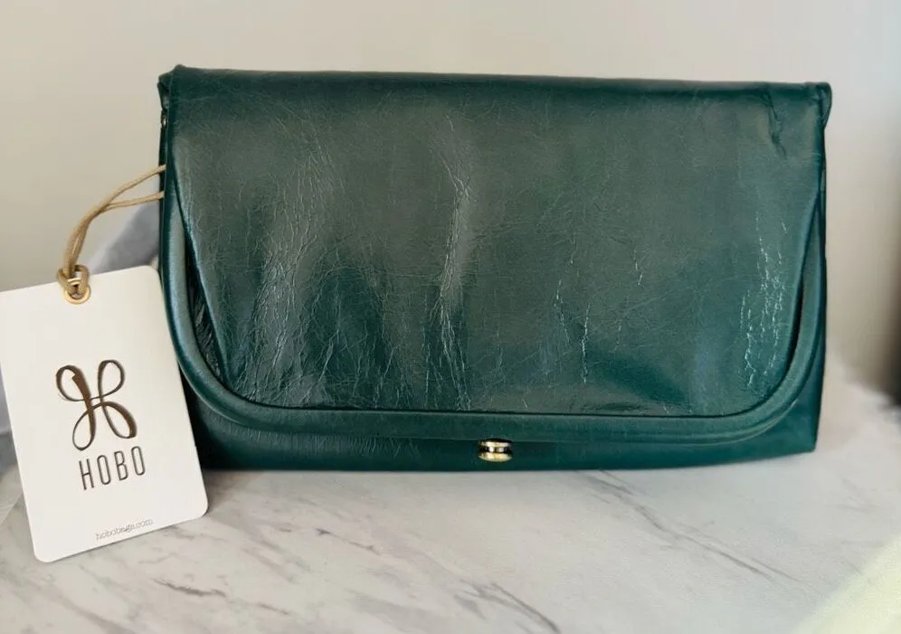 HOBO LAUREN CLUTCH LEATHER WRISTLET WALLET Sage Henna Luxury Leather, NWT Green - Image 1