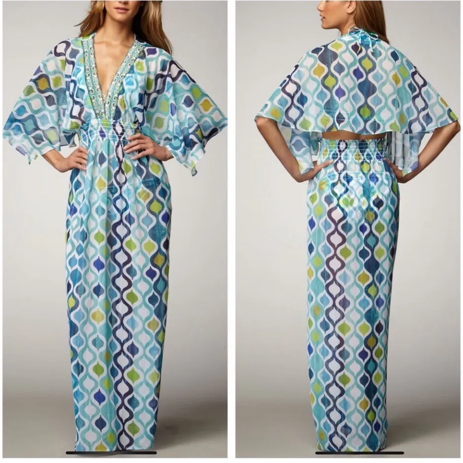 Trina Turk Ogee Maxi Dress Swim Cover‎ Kasbah Caftan XS Lightweight Resort - Image 2