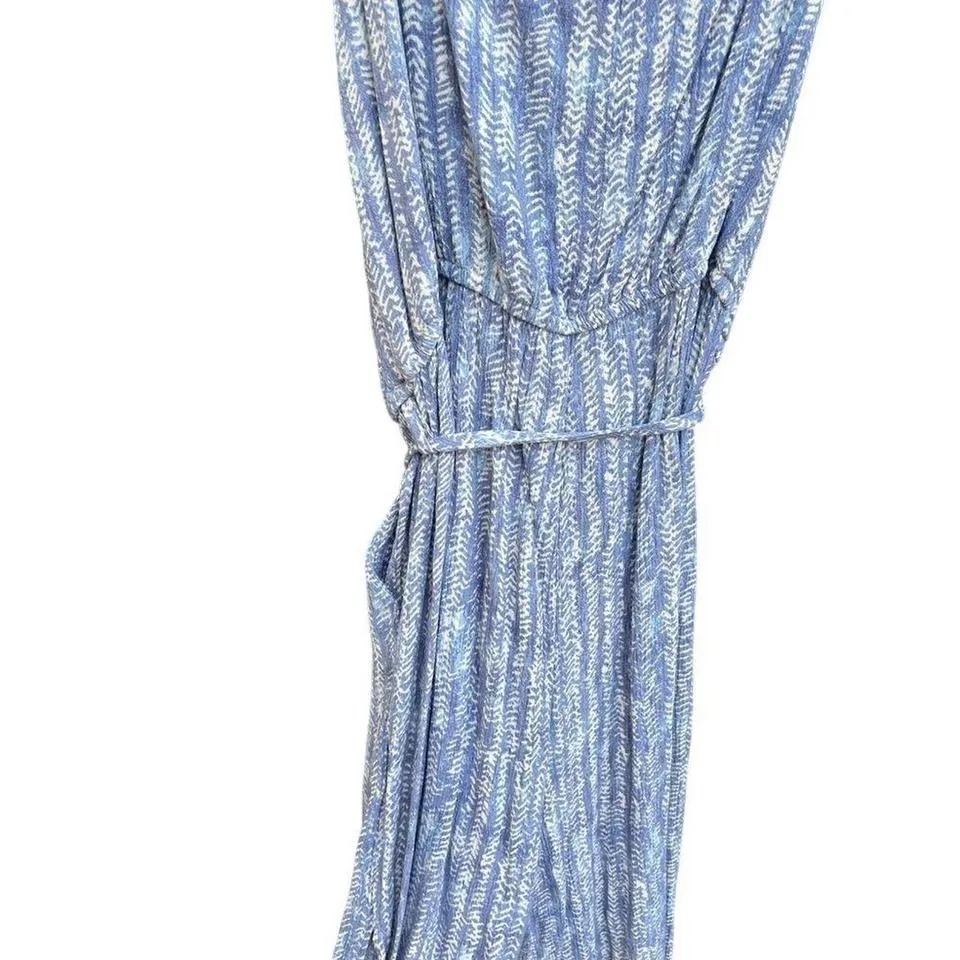 Boho Blue Leaf Print Spaghetti Strap Jumpsuit‎ Summer Beach Casual Romper E22 Size 8 - Image 5