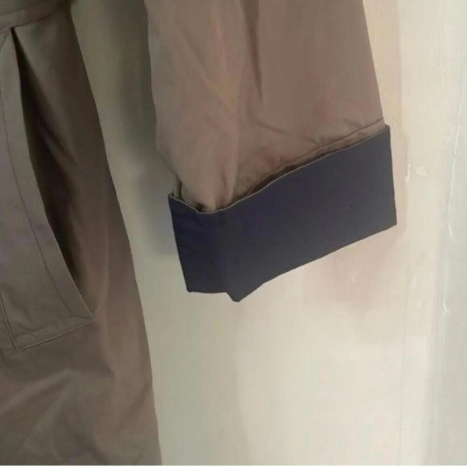 London Fog Brown Long Sleeve Long Line Trench Coat Blue Trim Removable lining - Image 5