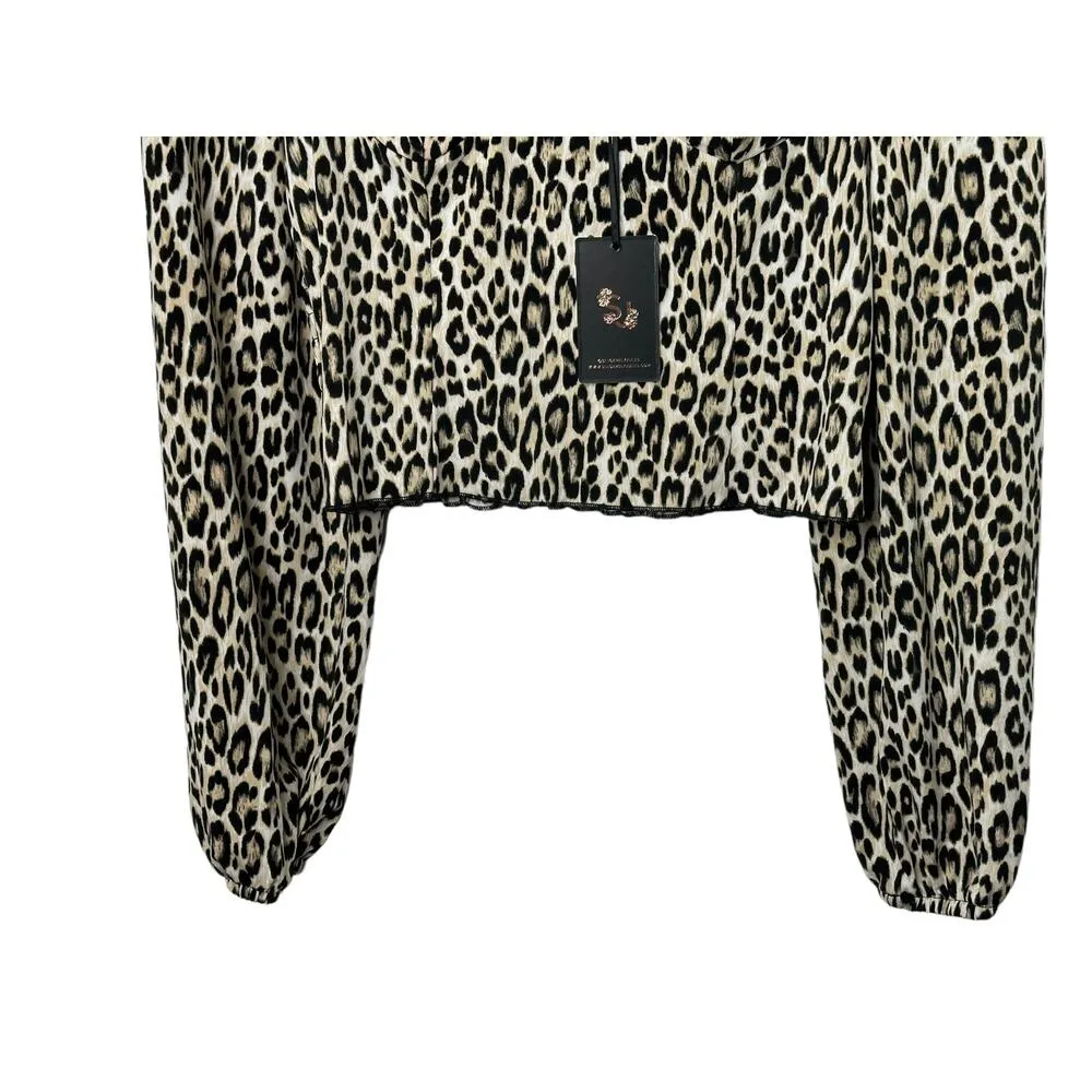 Sincerely Jules Long Sleeve Cropped Leopard Print Top Built In Bra Sz Medium NEW - Image 3