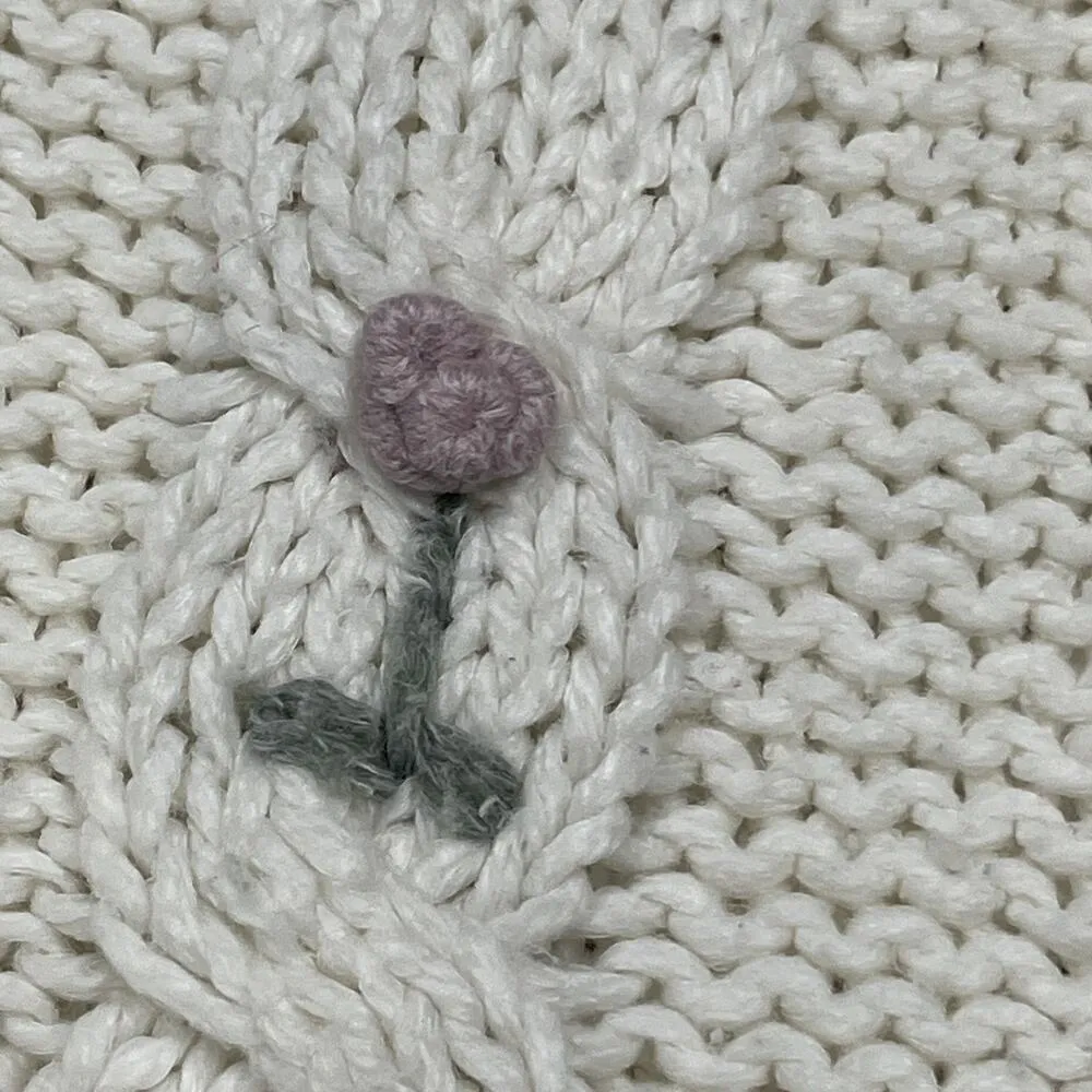 Vintage Shenanigans Hand Knit Cable Knit Crop Sweater Ivory Large Embroidered - Image 6