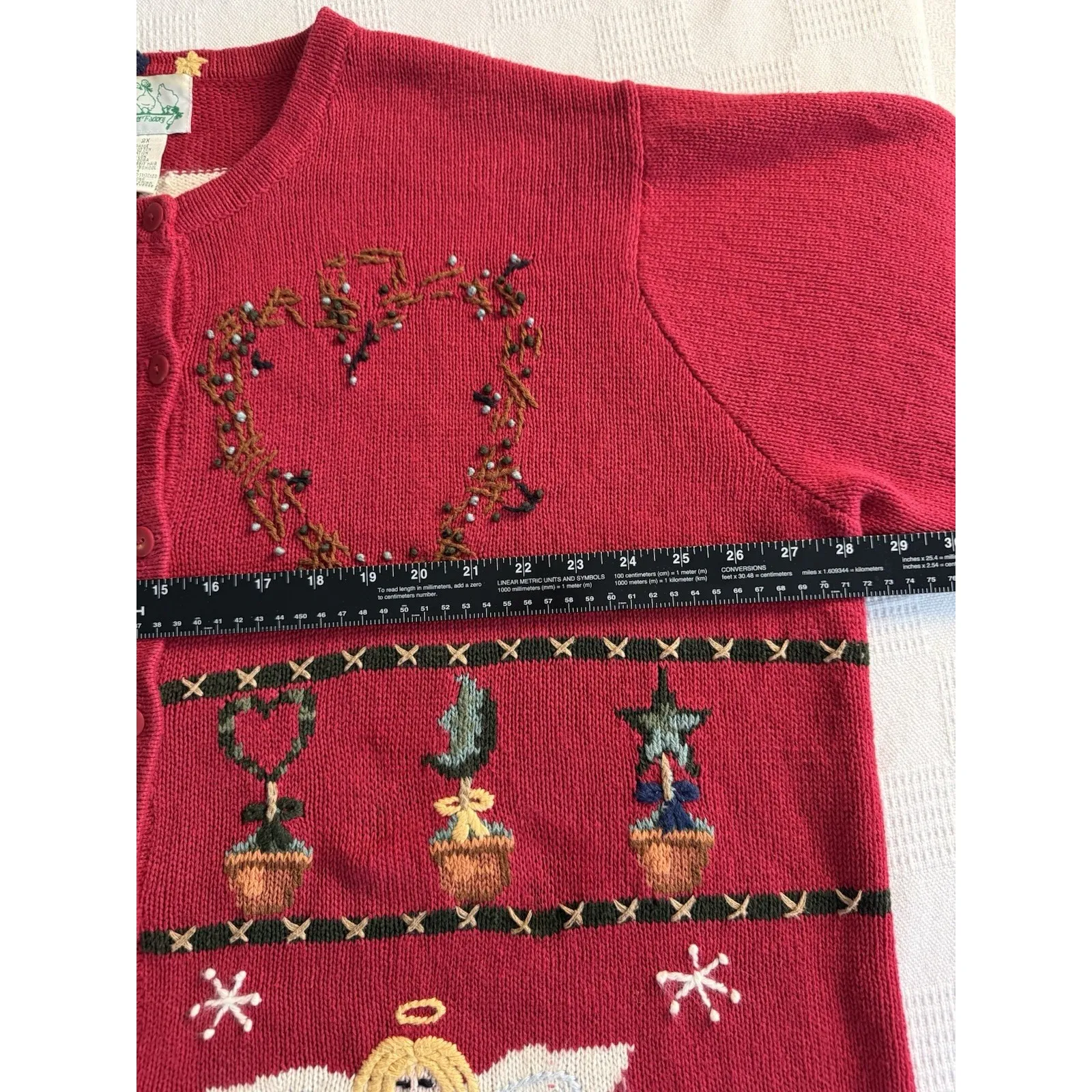 VTG Quacker Factory Christmas Angels Cardigan Sweater Holiday Novelty 2X Angora - Image 6