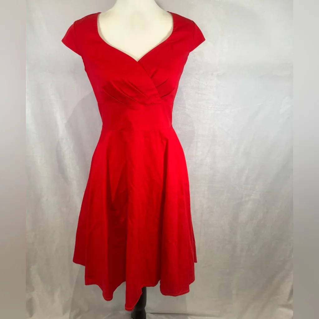Vintage Style 1950s Pinup Retro Red Cocktail Party Dress Size Medium - Image 2