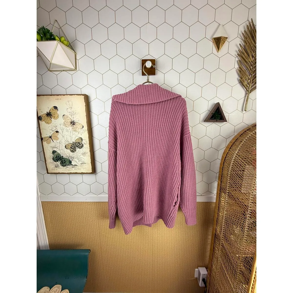 Free People Chunky Pink Heavy Knit Swim Too Deep Cardigan - Size - Small - Image 5