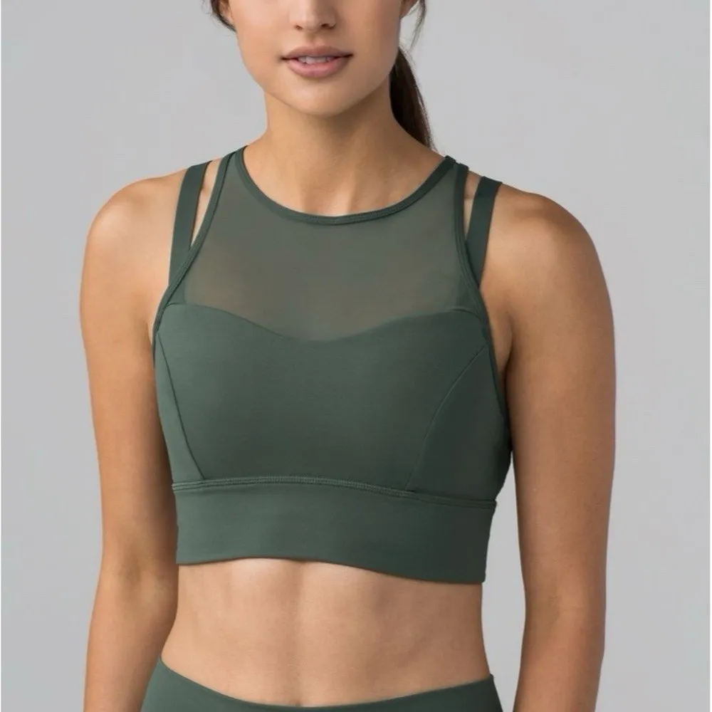 Lululemon Alchemy Sun Setter Mesh Strappy  Sports Work Out Gym Bra Army Green 4 - Image 9