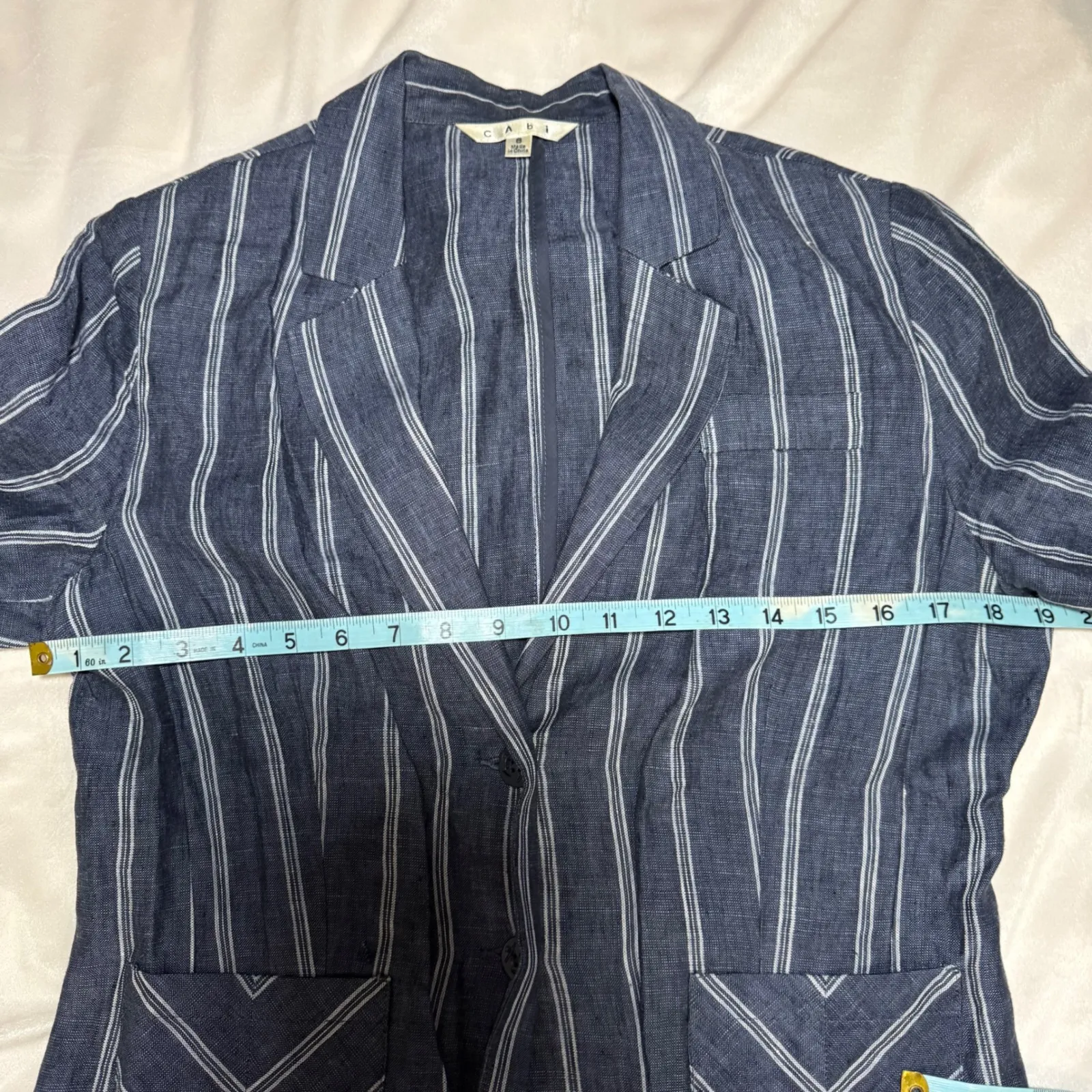 Cabi Womens Blazer Size 8 Navy White Stripe Linen Button Front Style 871 - Image 7