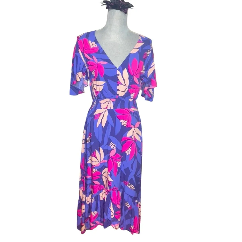 Abel the Label Anthropologie flutter sleeve high low midi dress bold floral XS - Image 2