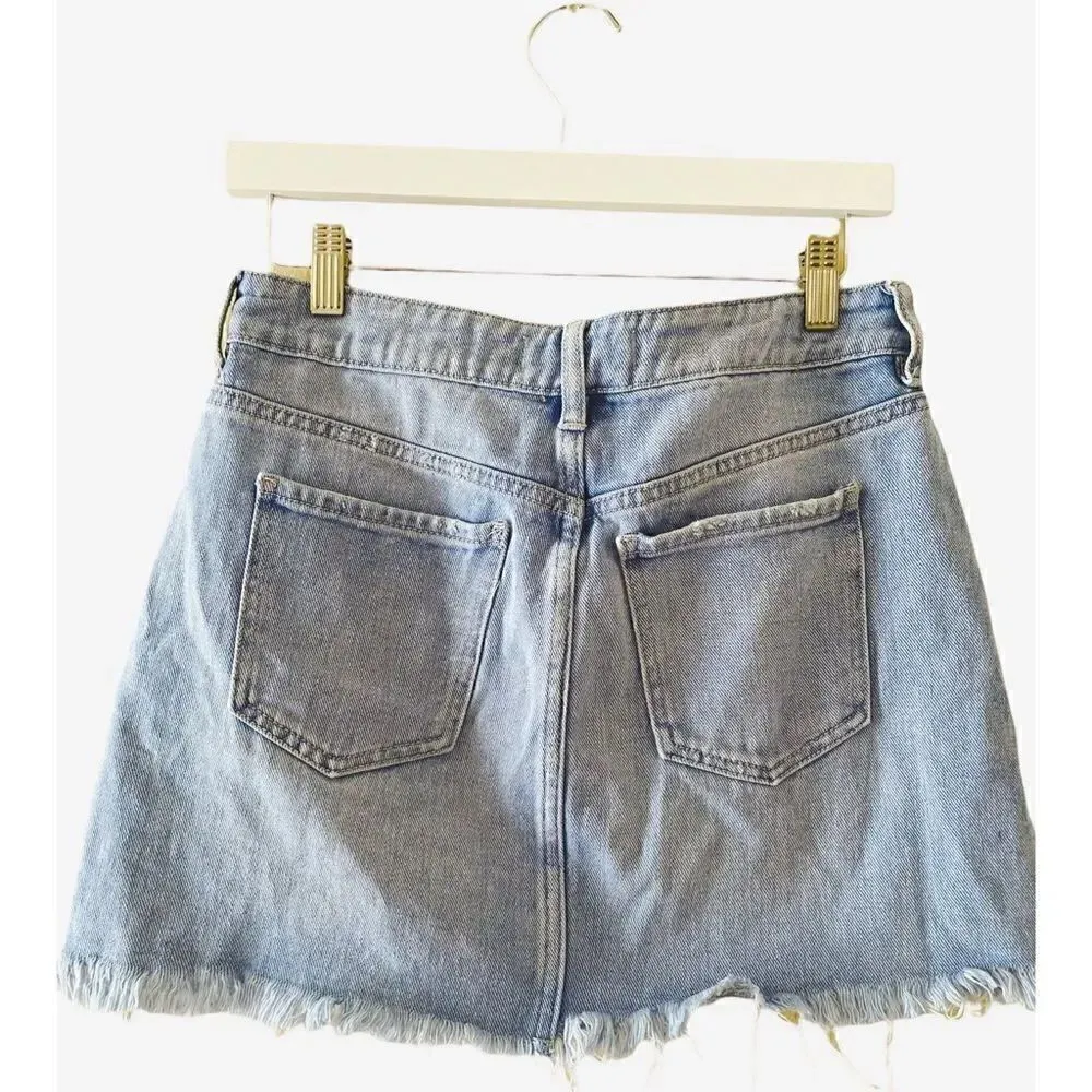 Pacsun Short Mini Womens Raw Hem Skirt Denim Minimalist Jeans SZ 27 - Image 2