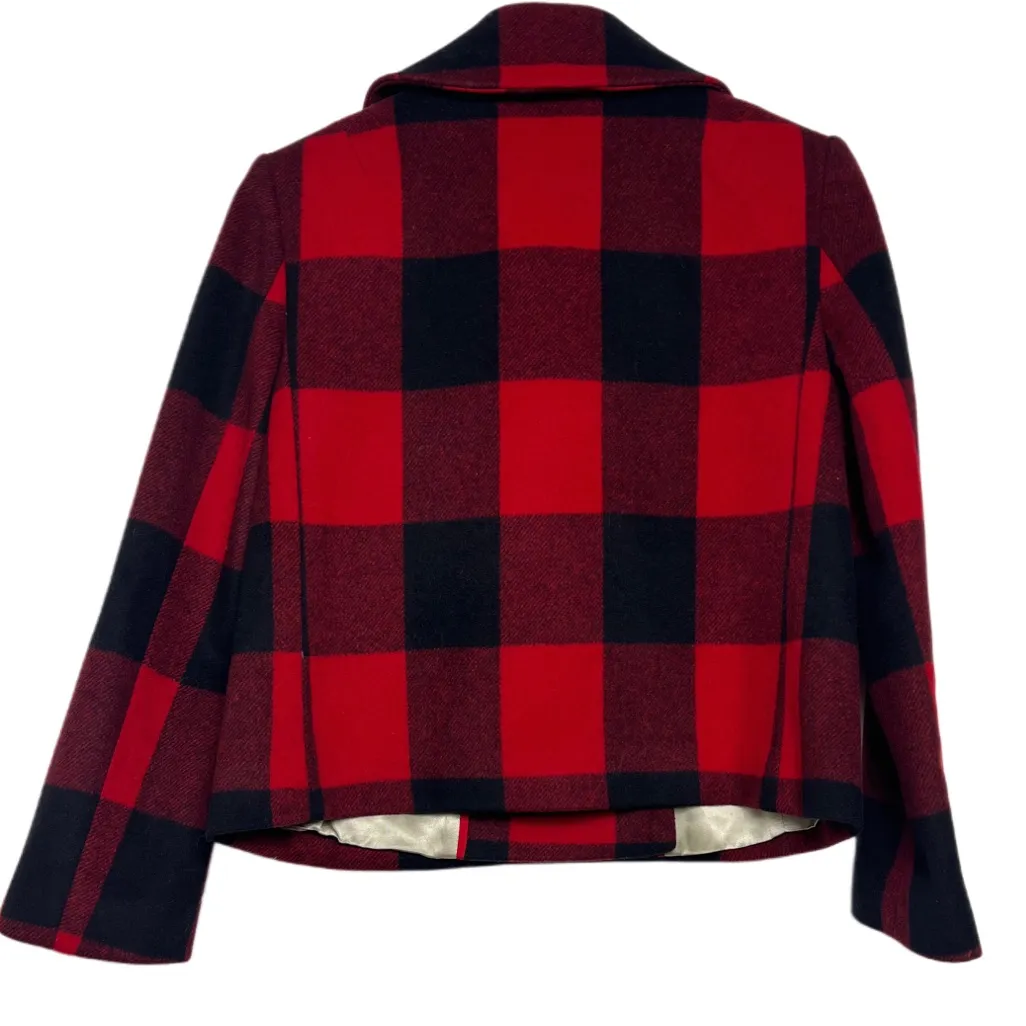 JCrew Buffalo Plaid Red and Black Wool Peacoat - Image 2