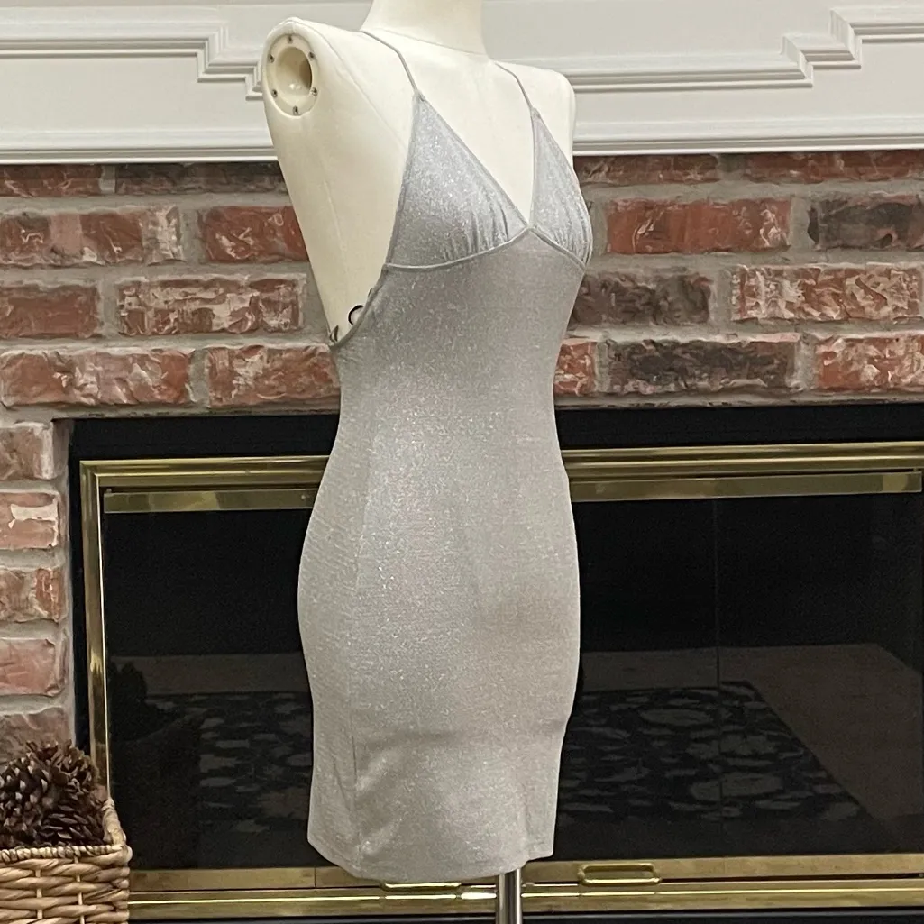 Divided by H&M silver metallic spaghetti strap knee-length dress / XS / EUC - Image 2