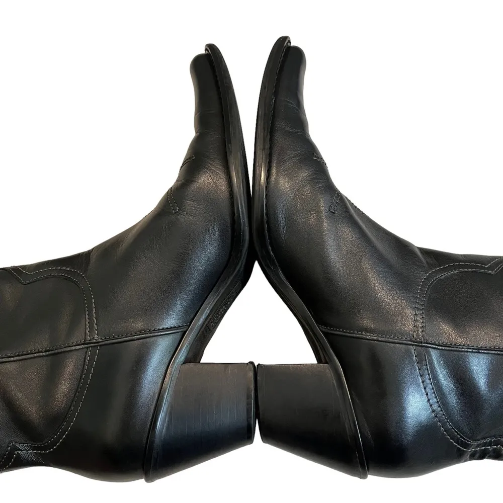 Franco Sarto Leather “Witchy Pointy” Toe Mid Calf Pull On Western Boots - Image 8