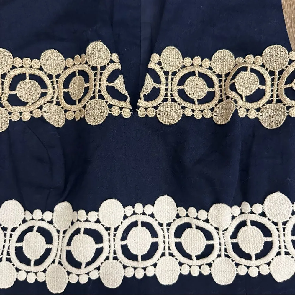 Lilly Pulitzer Womens Size 4 Dress Augusta Sheath Lace Navy Blue Gold White - Image 6