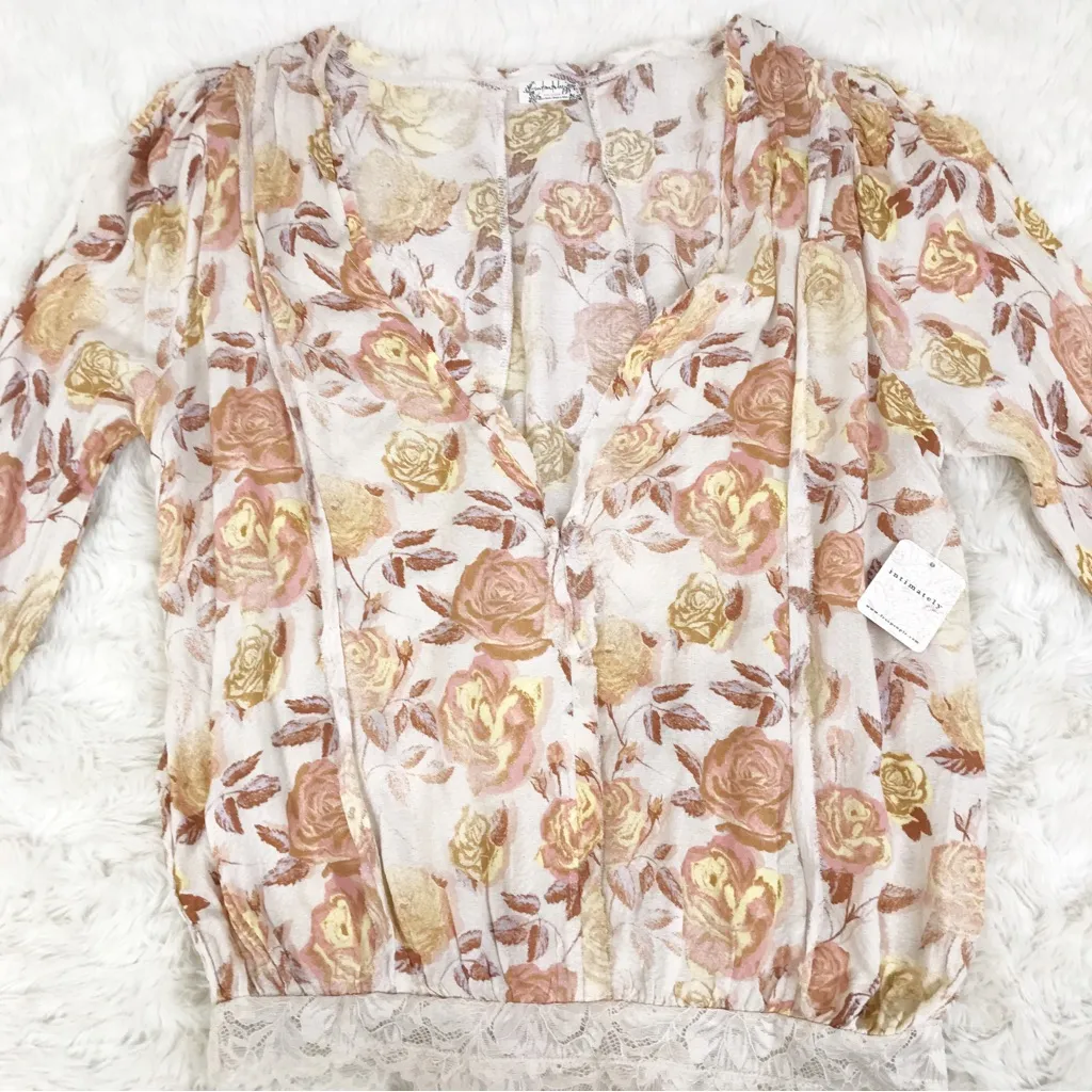 INTIMATELY FREE PEOPLE Cream Floral Print Bell Sleeve Bodysuit Bohemian Small‎ - Image 7
