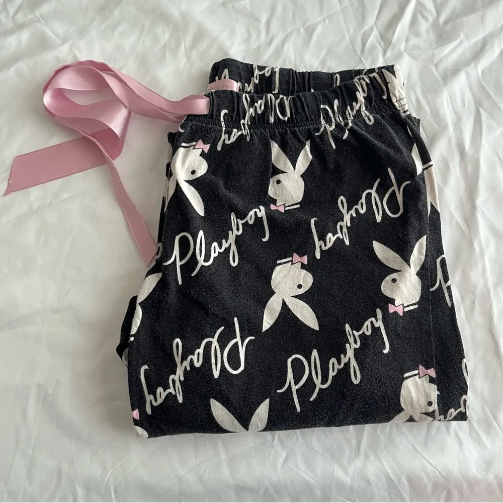 Playboy Y2K Black Bunny Lounge Pants Adjustable Strap - Image 3