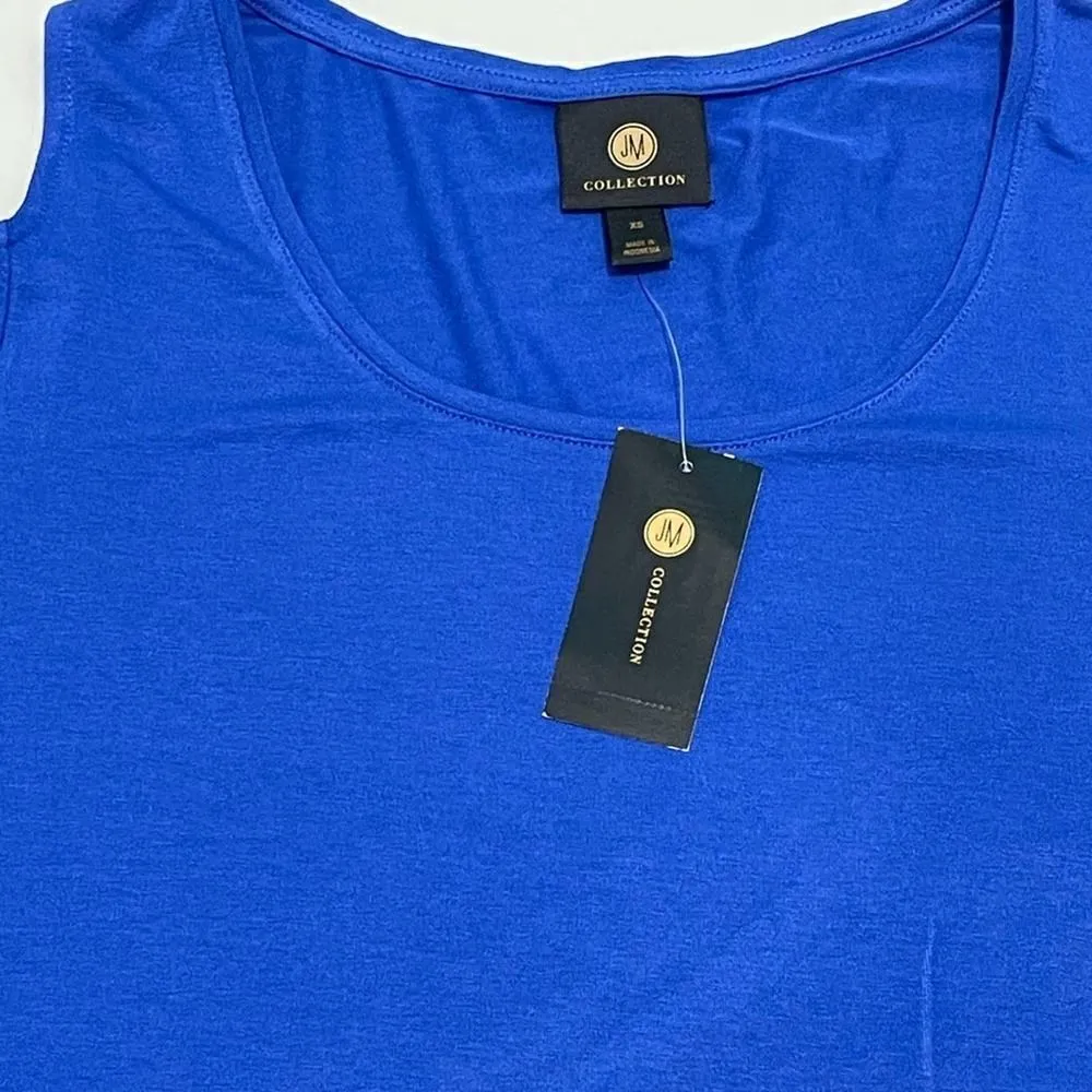 JM Collection Cold Shoulder Top Short Sleeves Blue Dragon Stretchy Scoop Neck XS - Image 6