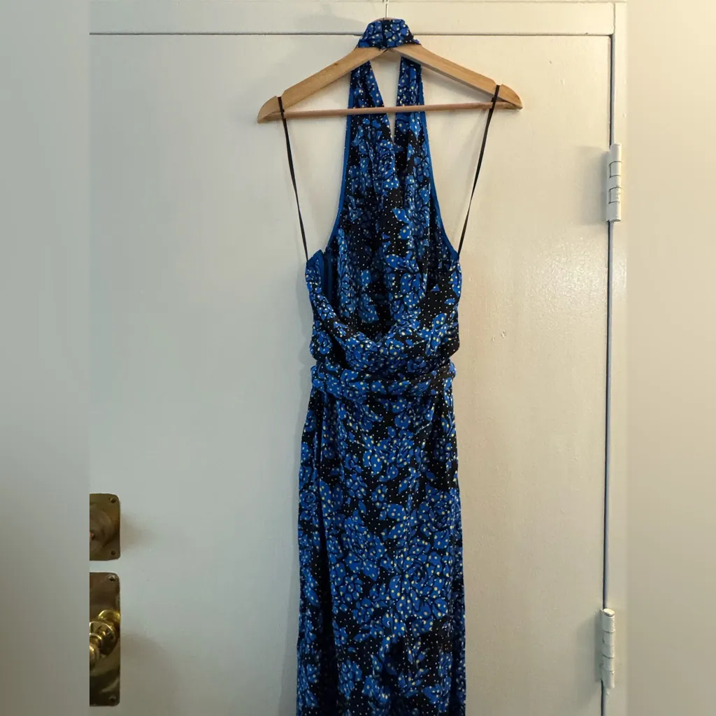 NWT $448 DVF Diane von Furstenberg CALLOW Blue Halter Faux Wrap Jumpsuit 12 - Image 10