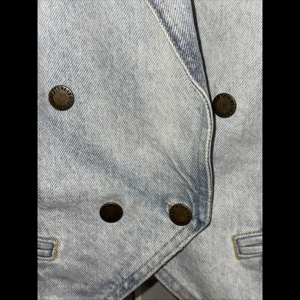 Revolve Retrofête Vivienne Denim Distressed Preppy Designer Jacket SMALL Blue - Image 2