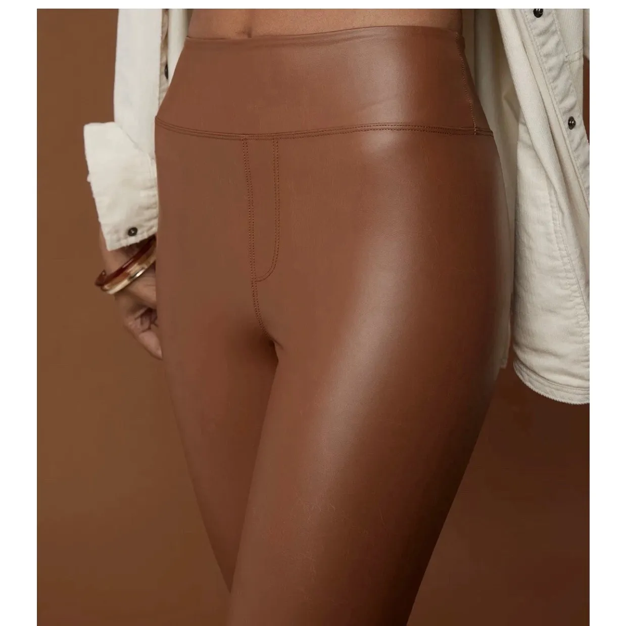 Brand New Offline by Aerie Women's Size XS High Rise Faux Leather Leggings Brown - Image 2