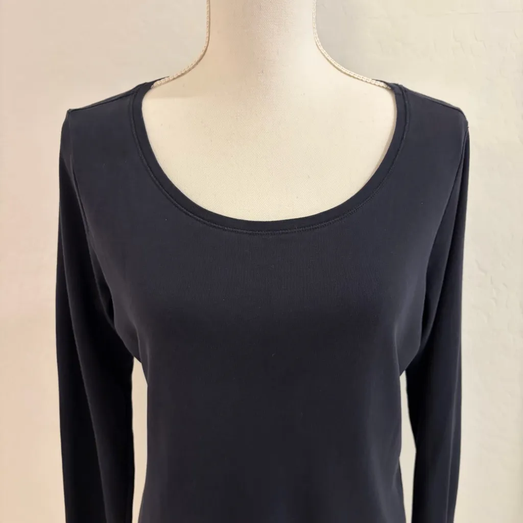Eileen Fisher Navy Organic Cotton Round Neck Basic Top Size L - Image 3