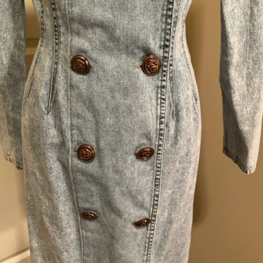 QS International Vintage Military style Denim Dress Size 7/8 Gold - Image 4