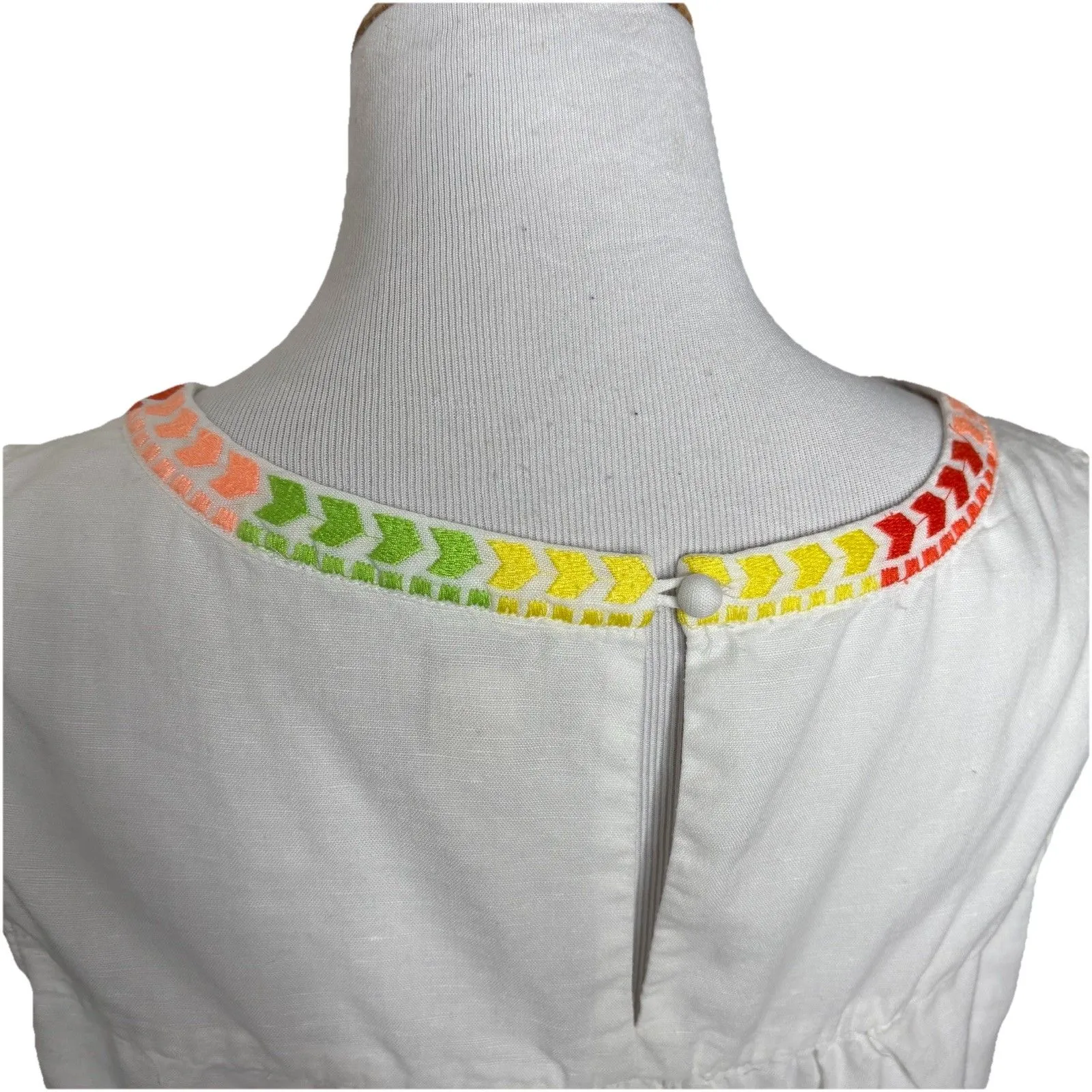 J Crew Shift Dress White Linen Blend Floral Crochet Boho Style Size 8 Womens - Image 6